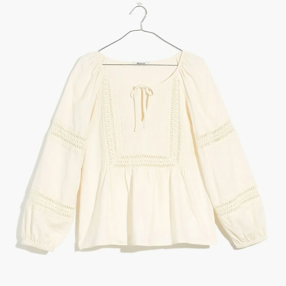 Madewell Plus Linen-Blend Pintuck Peasant Top NWT - Picture 5 of 5